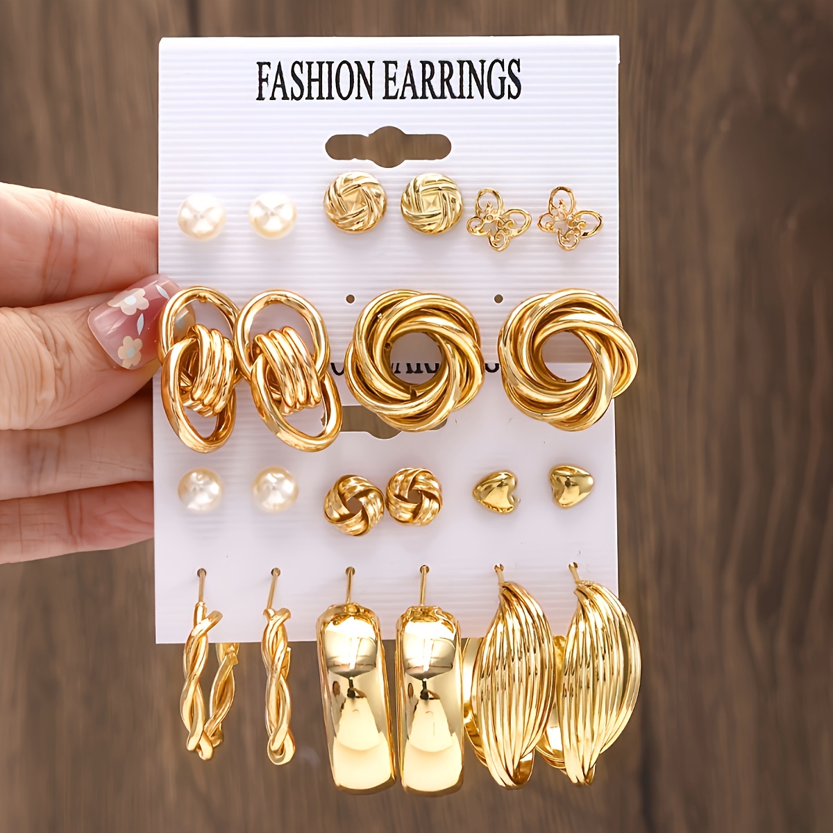 Geometric C Earrings & Round Studs Set for Everyday & Holiday